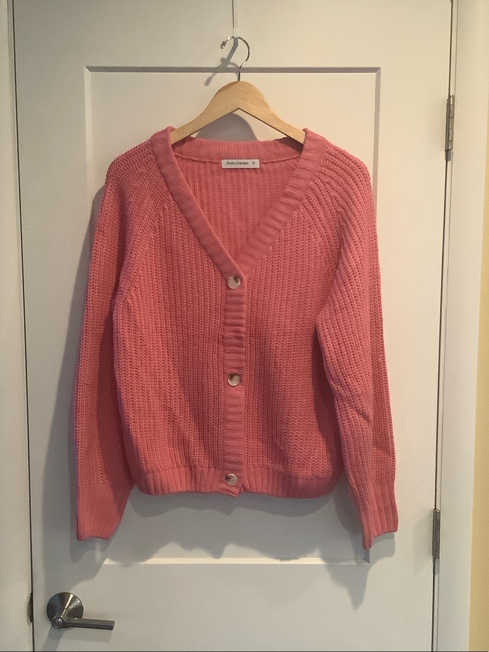 Pink Button-Front V-Neck Cardigan Sweater